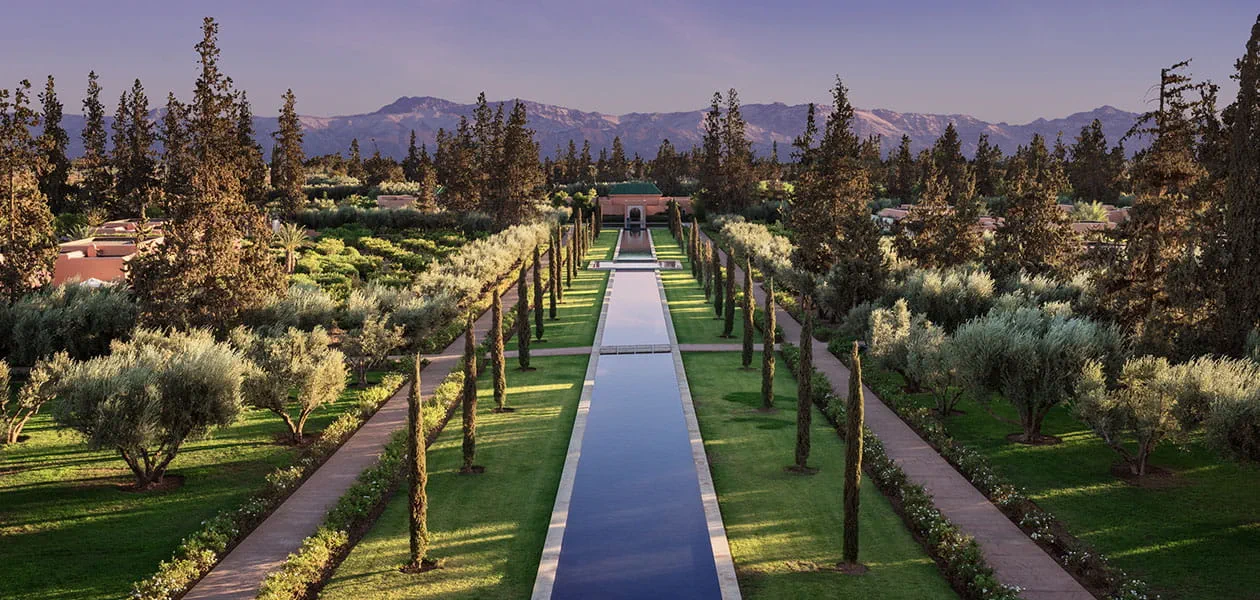 Sunset view over canal at The Oberoi Marrakech resort